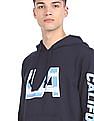 Aeropostale Men Navy Long Sleeve Printed Hood Sweatshirt