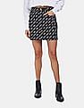Calvin Klein Women Black Brand Print Denim Mini Skirt