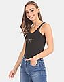 Calvin Klein Underwear Women Black Monogram Logo Print Cotton Bodysuit