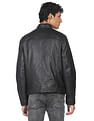 Calvin Klein Men Black Stand Neck Leather Biker Jacket