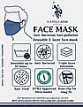 U.S. Polo Assn. Unisex Adults Grey Triple Layer Washable Anti Bacterial Striped Face Masks - Pack Of 3