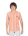 U.S. Polo Assn. Men Peach Striped Short Sleeve Polo Shirt