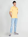 Flying Machine Striped Collar Solid Polo Shirt