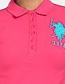 U.S. Polo Assn. Women Brand Applique Ribbed Collar Polo Shirt