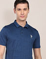 USPA Active Men Blue Heathered Polyester Polo Shirt