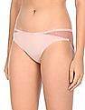 Calvin Klein Underwear Women Light Peach Lace Panel Branded Waistband Bikini Panty
