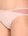 Calvin Klein Underwear Women Light Peach Lace Panel Branded Waistband Bikini Panty