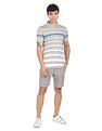 AD by Arvind Cotton Horizontal Striped Polo Shirt
