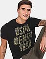 U.S. Polo Assn. Denim Co. Men Black Brand Print Cotton T-Shirt
