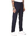 Tommy Hilfiger Men Navy Solid Flat Casual Trousers