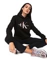 Calvin Klein Women Black Brand Monogram Hooded Sweatshirt