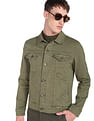 Flying Machine Spread Collar Solid Denim Jacket
