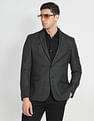 Arrow Notch Lapel Collar Patterned Knit Blazer