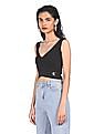 Calvin Klein Women Black V-Neck Ribbed Crop Top