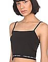 Calvin Klein Jeans Women Black Brand Tape Strappy Solid Crop Top