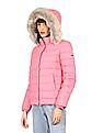 Tommy Hilfiger Women Pink Long Sleeve Solid Detachable Fur Hood Jacket