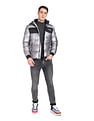 Flying Machine Stand Collar Detachable Hood Quilted Jacket