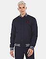 U.S. Polo Assn. Men Navy Stand Collar Brand Printed Bomber Jacket