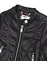U.S. Polo Assn. Kids Girls Black Mandarin Collar Solid Biker Jacket