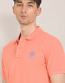 U.S. Polo Assn. Men Coral Ribbed Collar Solid Polo Shirt