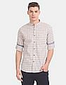 Flying Machine Mandarin Collar Check Casual Shirt
