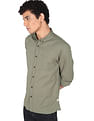 Flying Machine Button-Down Collar Slub Solid Shirt