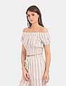Aeropostale Women Cream Striped Off-Shoulder Crop Top