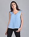 GAP Women Blue V-Neck Tie-Up Shoulder Top