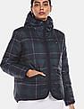 Tommy Hilfiger Women Navy Puffer Blackwatch Hood Check Jacket