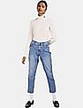 Calvin Klein Women White Striped High Neck Sweater