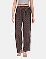 Aeropostale Women Black Ruffle Waist Printed Wide Leg Pants