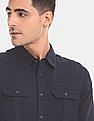 Calvin Klein Men Navy Cotton Twill Utility Double Flap Pocket Casual Shirt