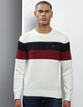 Tommy Hilfiger Men Ivory Crew Neck Striped Cotton Sweater