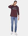 Aeropostale Men Burgandy Hooded Brand Printed Sweatshirt