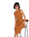 Calvin Klein Women Light Brown Solid Panelled Bodycon Dress