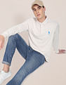 U.S. Polo Assn. Men Off White Heathered Long Sleeve Polo Shirt
