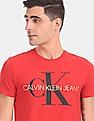 Calvin Klein Men Red Crew Neck Cotton Stretch Logo T-Shirt